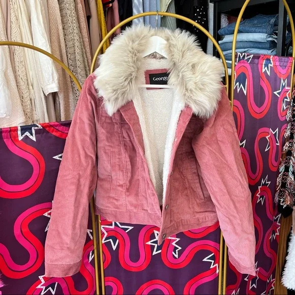 Jackets Coats Pink Corduroy Jacket With Fur Poshmark